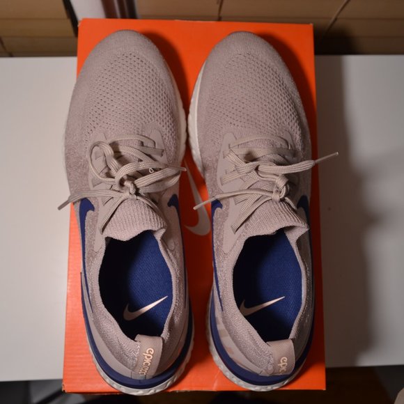 Mens Nike Epic React Flyknit Diffused Taupe Blue Sneakers  AQ0067-201 SizeUS11.5 - Picture 7 of 10
